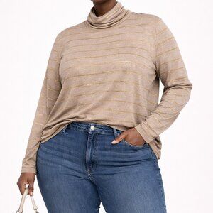 Eddie Bauer Pima Cotton Gold Stripe Turtleneck XXL Soft Stretch Layering Top